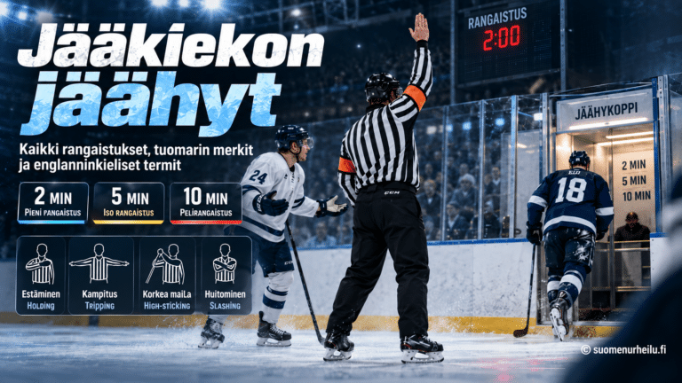 Jääkiekon jäähyt – kaikki rangaistukset, tuomarin merkit ja englanninkieliset termit