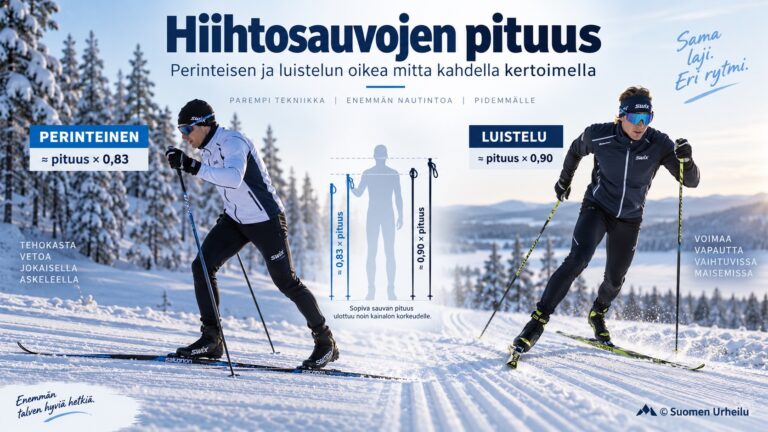 Hiihtosauvojen pituus – perinteisen ja luistelun oikea mitta kahdella kertoimella