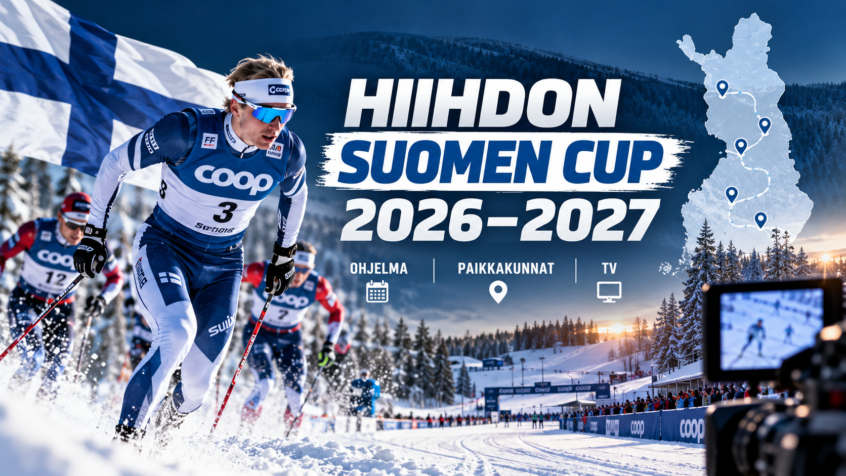 Hiihdon Suomen cup 2026–2027: ohjelma, paikkakunnat ja TV